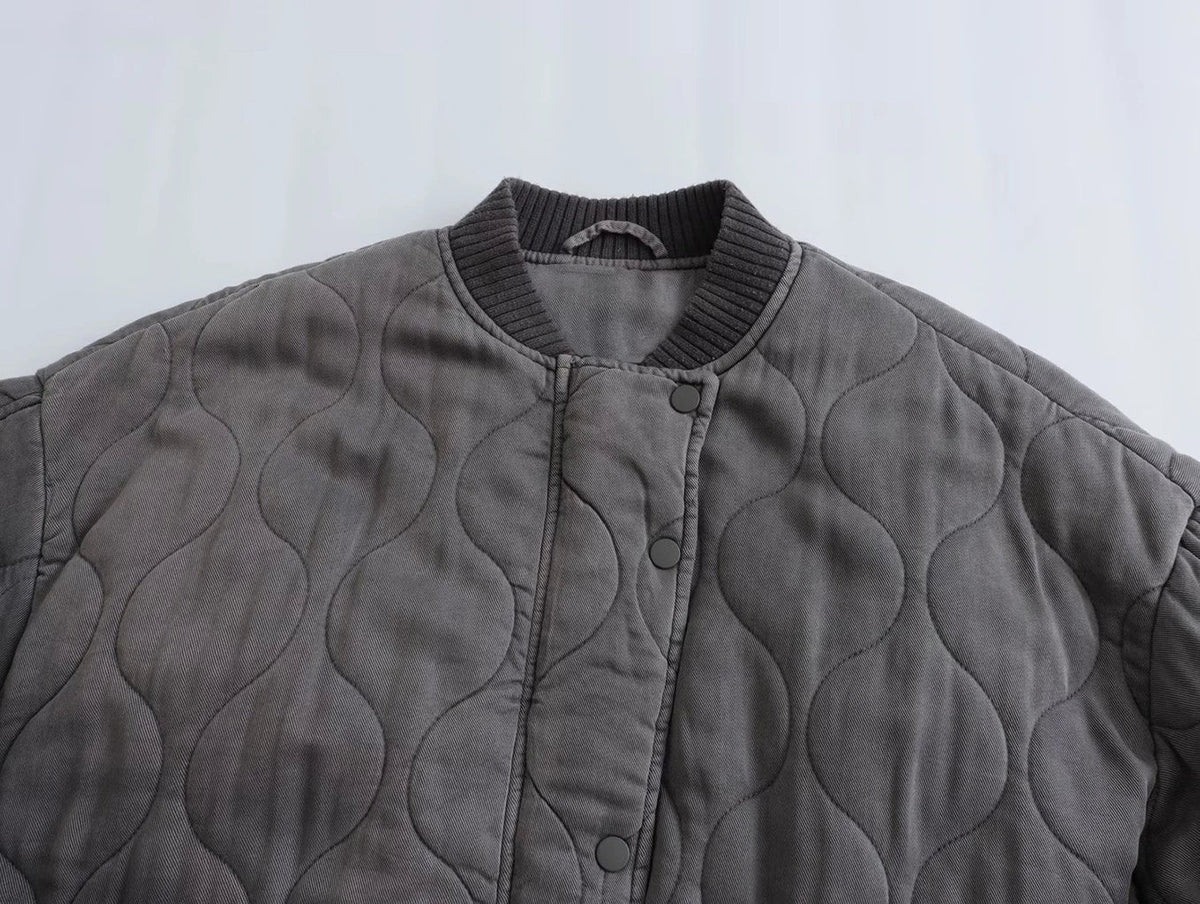 Eva | Pour Femme Coupe Ample Bomberjacke Matelassée Grise Manches Longues - Gris