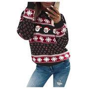 Eva | Pull de Noël pour Femme Motif Père Noël Flocons Coupe Ample - Noir