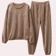 Eva | Pyjama Femme Polaire Coupe Décontractée Col Rond Deux-Pièces - Marron