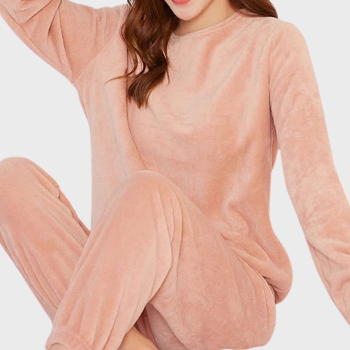 Eva | Pyjama Femme Polaire Coupe Décontractée Col Rond Deux-Pièces - Rose