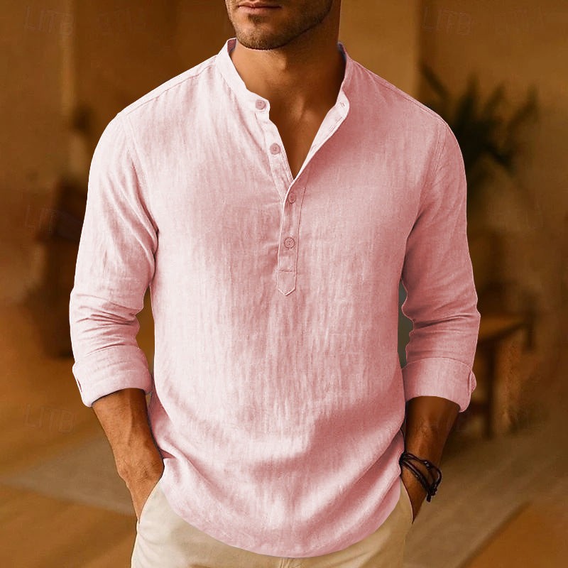Finn | Herren Langarm Henley Freizeitshirt - Roze