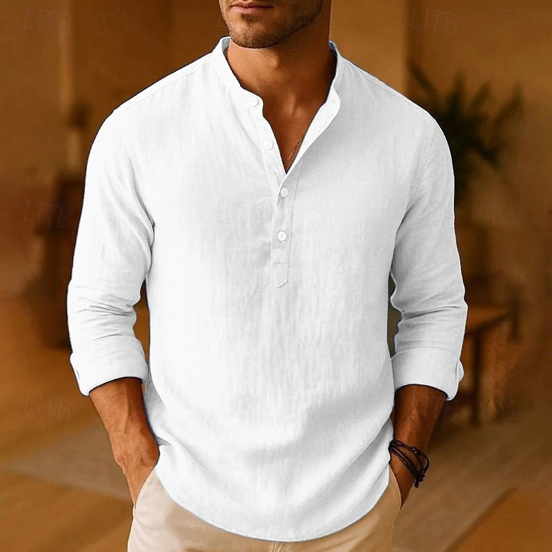 Finn | Herren Langarm Henley Freizeitshirt - Wit