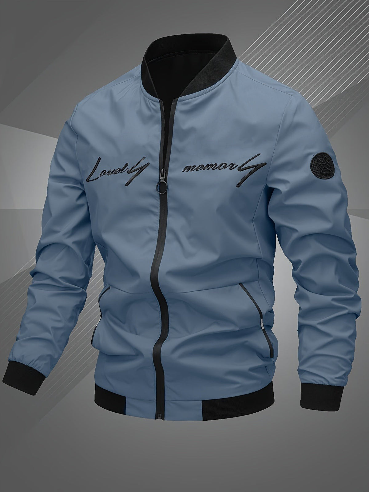 Gabriel | Veste de Baseball pour Homme Coupe Régulière Fermeture Éclair Brodée - Bleu