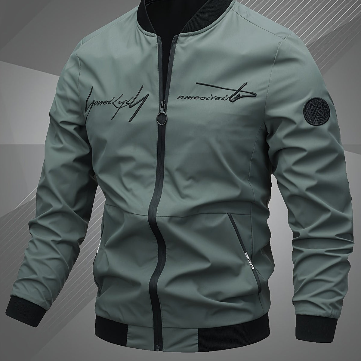 Gabriel | Veste de Baseball pour Homme Coupe Régulière Fermeture Éclair Brodée - Gris