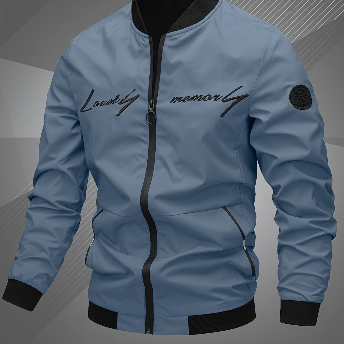 Gabriel | Veste de Baseball pour Homme Coupe Régulière Fermeture Éclair Brodée - Gris