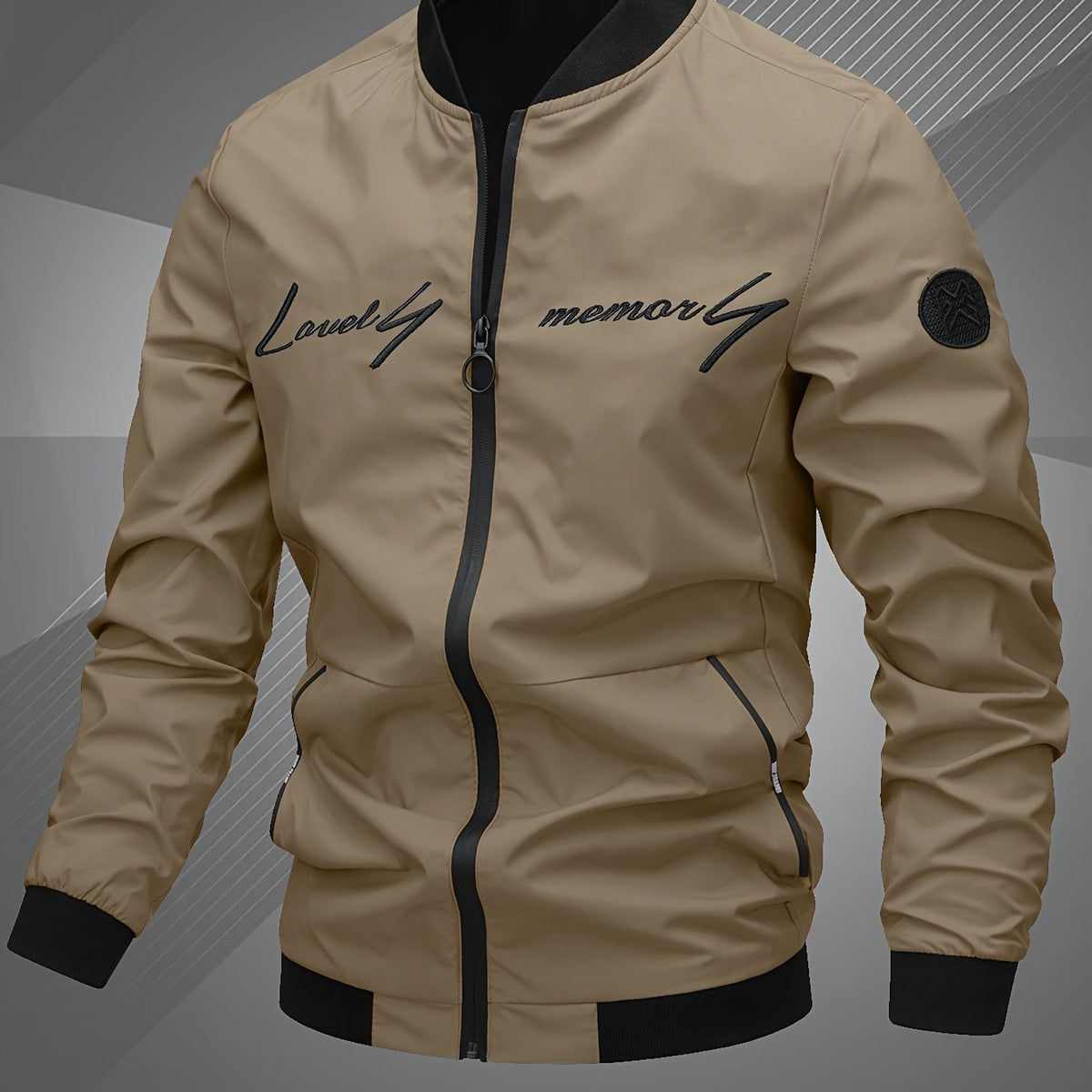 Gabriel | Veste de Baseball pour Homme Coupe Régulière Fermeture Éclair Brodée - Gris