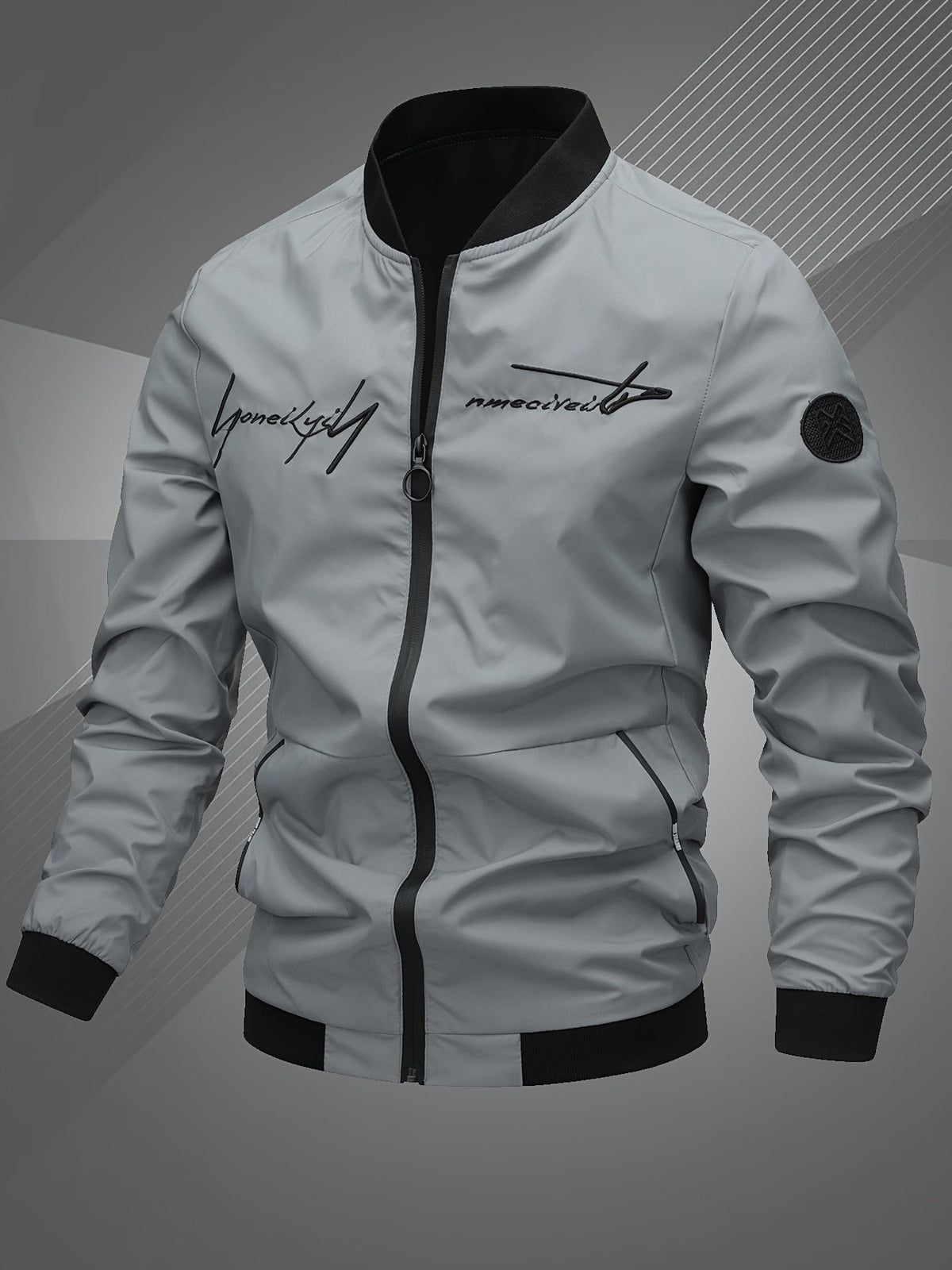 Gabriel | Veste de Baseball pour Homme Coupe Régulière Fermeture Éclair Brodée - Gris