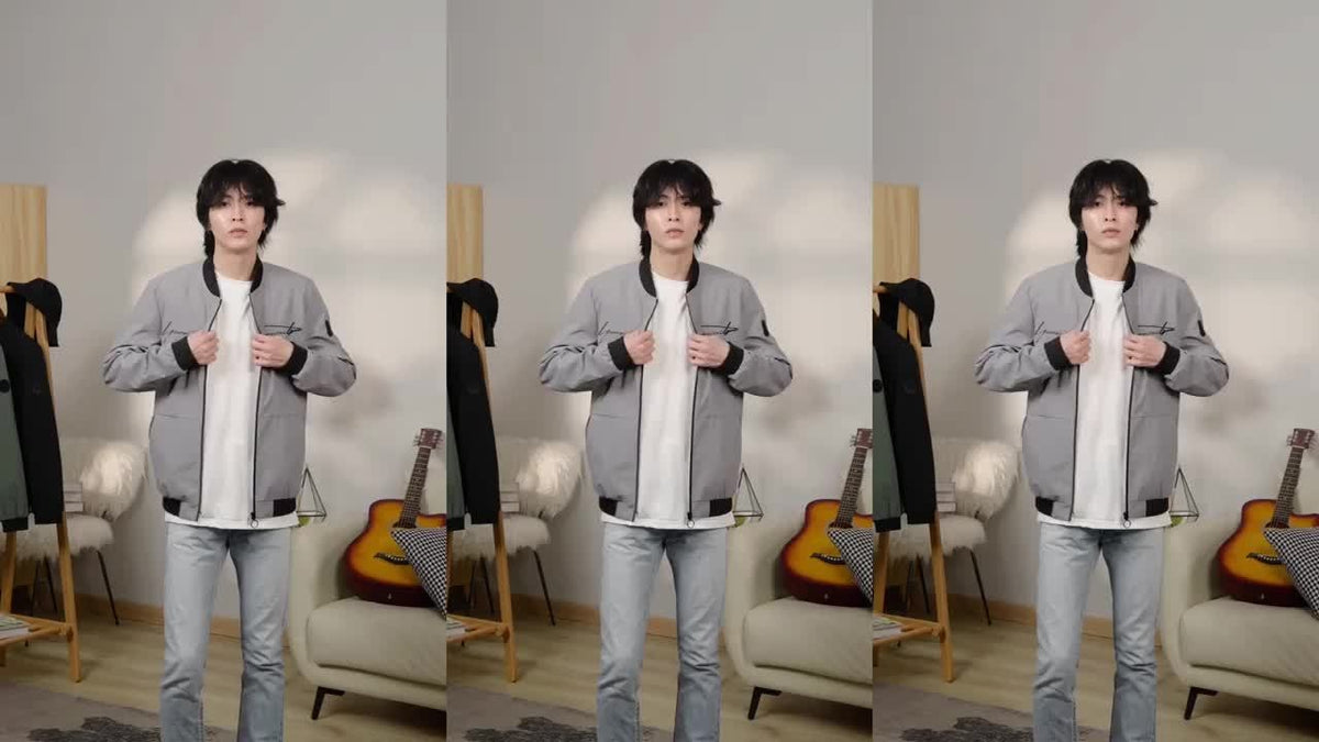 Gabriel | Veste de Baseball pour Homme Coupe Régulière Fermeture Éclair Brodée - Gris