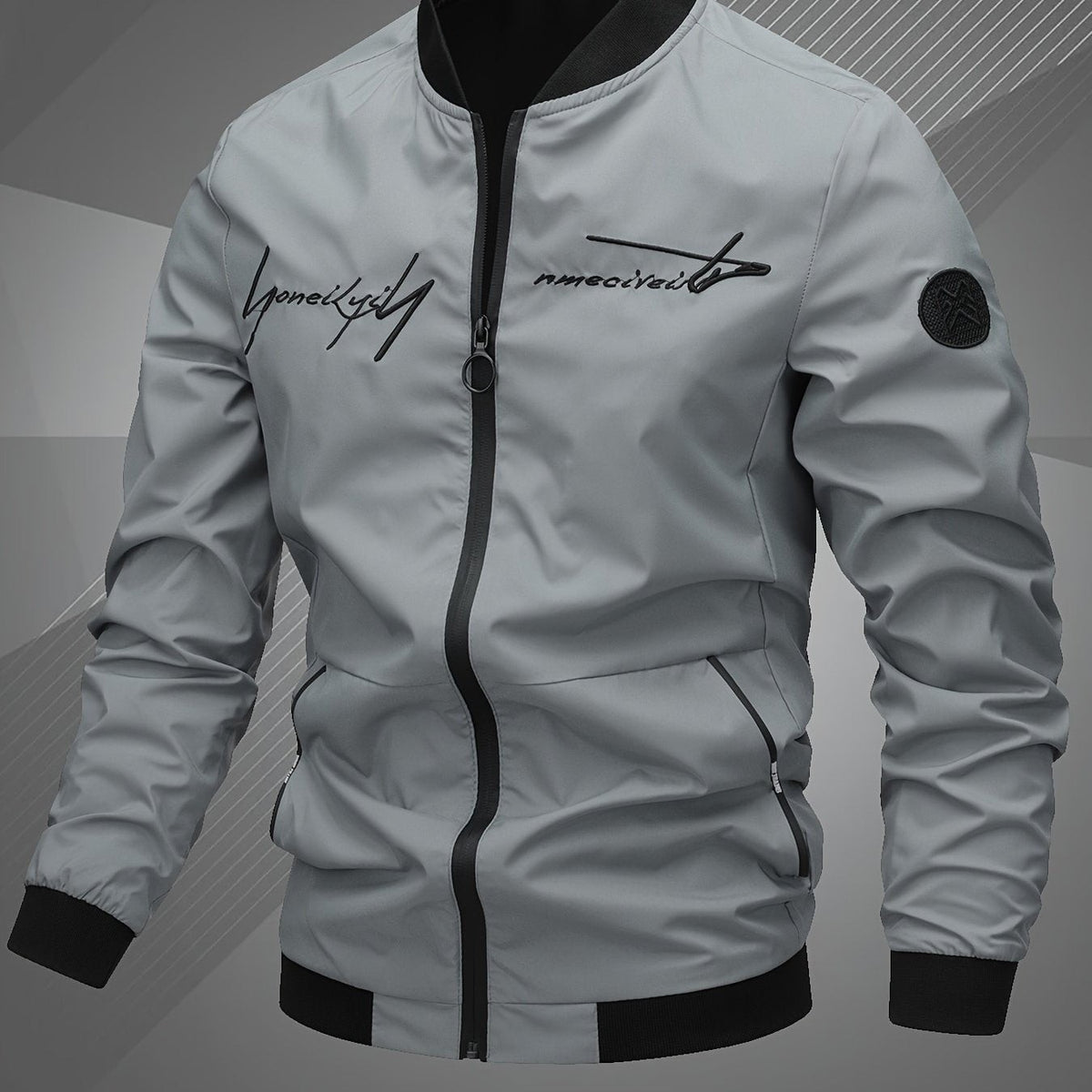 Gabriel | Veste de Baseball pour Homme Coupe Régulière Fermeture Éclair Brodée - Gris