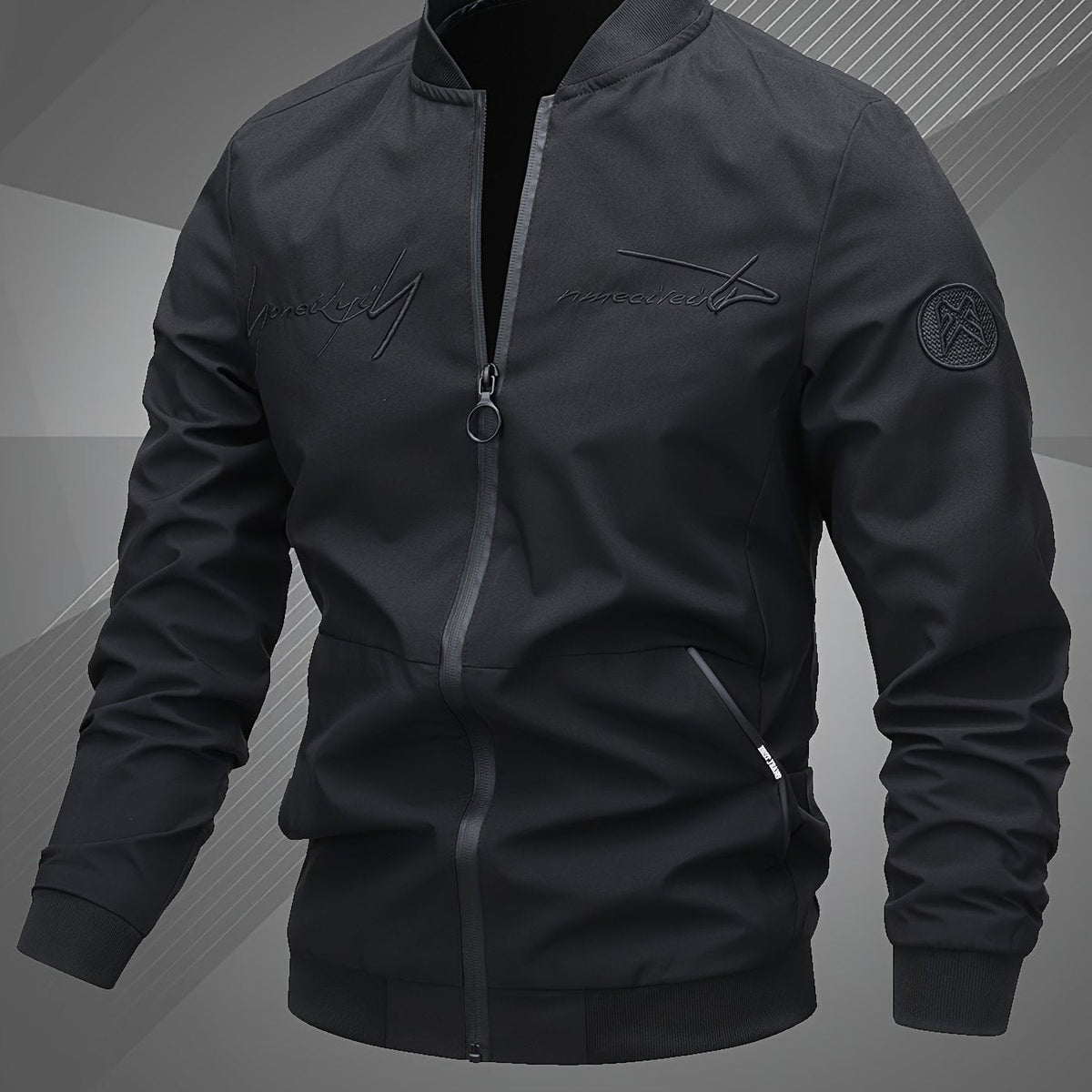 Gabriel | Veste de Baseball pour Homme Coupe Régulière Fermeture Éclair Brodée - Gris