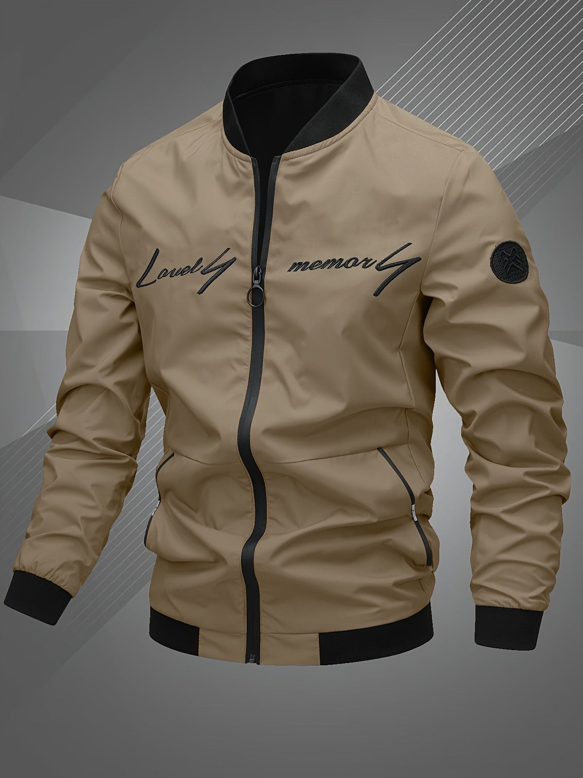 Gabriel | Veste de Baseball pour Homme Coupe Régulière Fermeture Éclair Brodée - Kaki