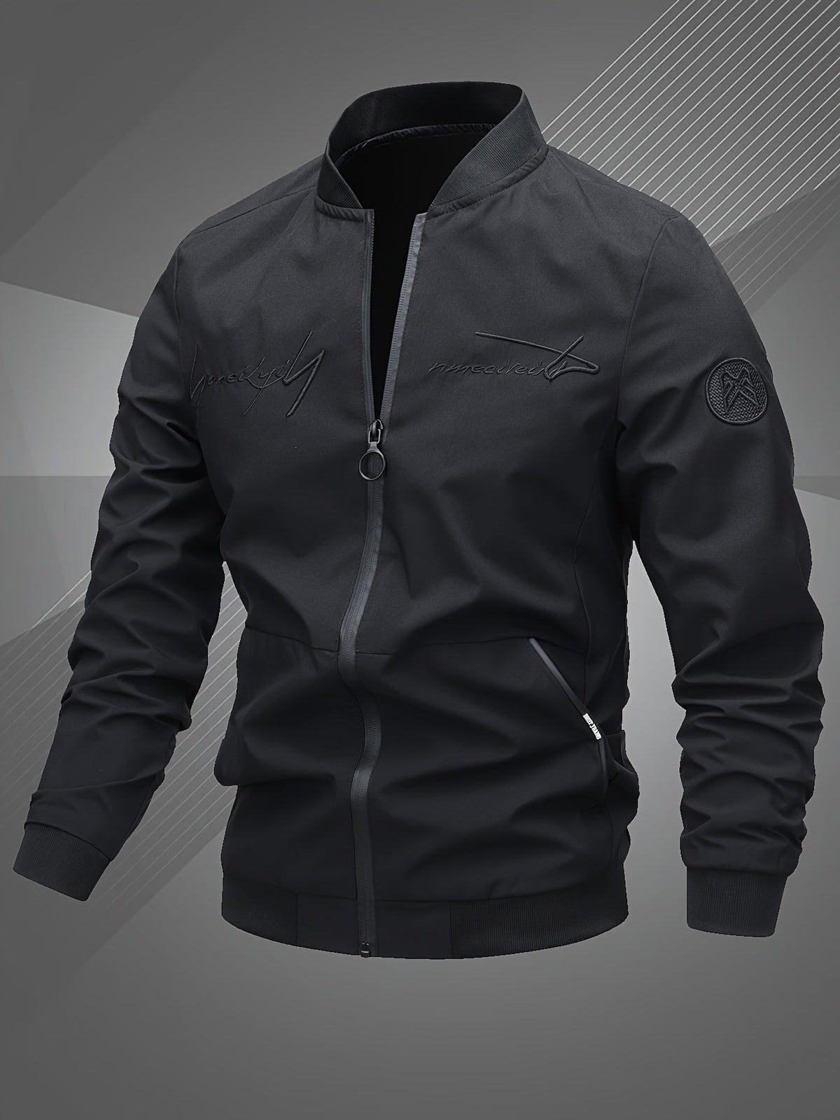 Gabriel | Veste de Baseball pour Homme Coupe Régulière Fermeture Éclair Brodée - Noir