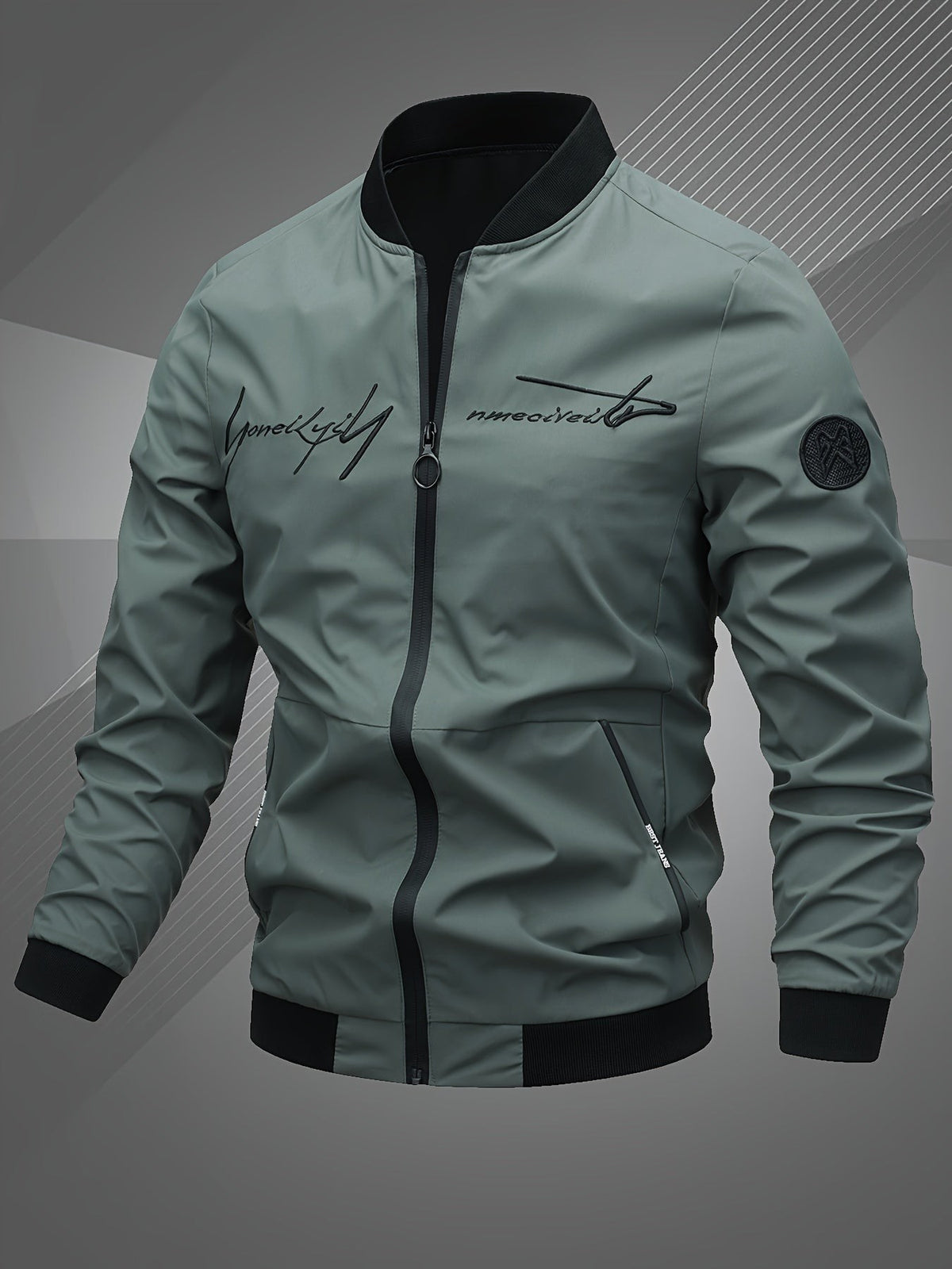 Gabriel | Veste de Baseball pour Homme Coupe Régulière Fermeture Éclair Brodée - Vert