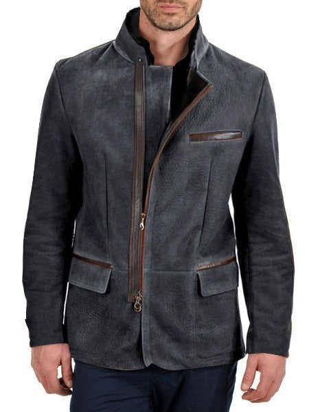Gabriel | Veste de Terrain pour Homme Daim Coupe Ajustée Fermeture Réversible - Gris
