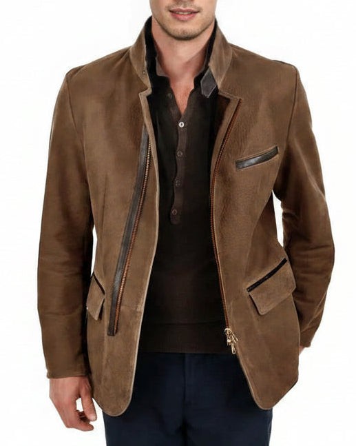Gabriel | Veste de Terrain pour Homme Daim Coupe Ajustée Fermeture Réversible - Marron