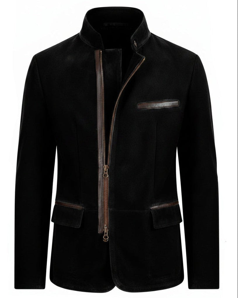 Gabriel | Veste de Terrain pour Homme Daim Coupe Ajustée Fermeture Réversible - Noir