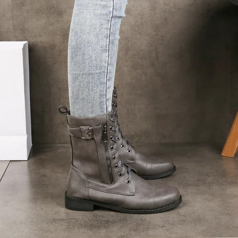 Hugo | Bottes Femme simili-cuir Brillant Détails Cousus Main Hauteur Cheville - Gris