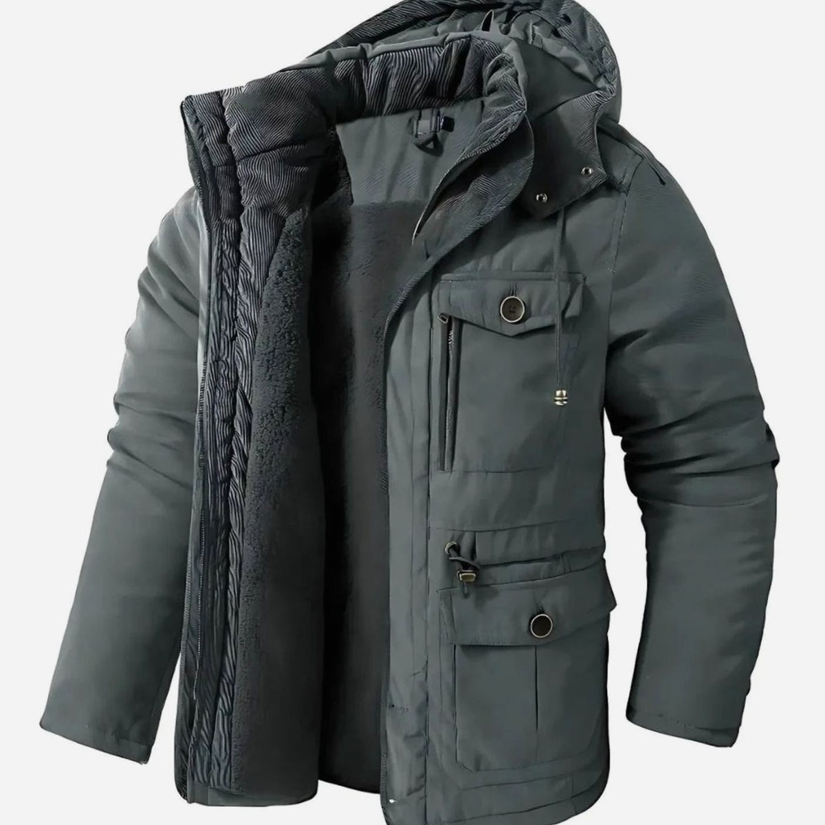 Hugo | Veste Homme Imperméable Coupe-Vent Doublure Polaire Capuche Amovible - Gris