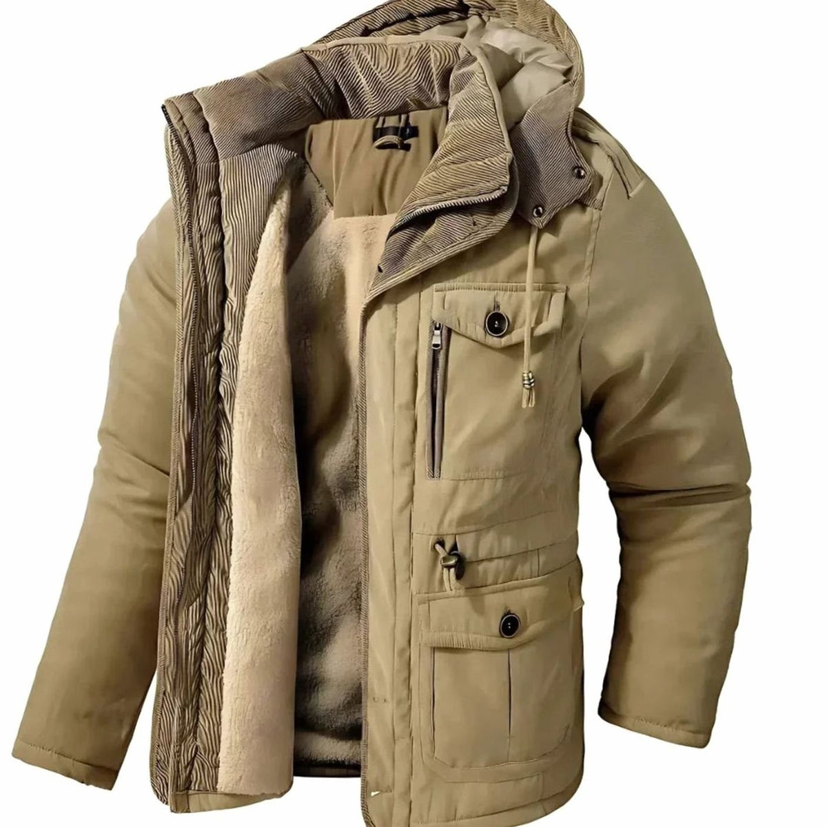 Hugo | Veste Homme Imperméable Coupe-Vent Doublure Polaire Capuche Amovible - Kaki
