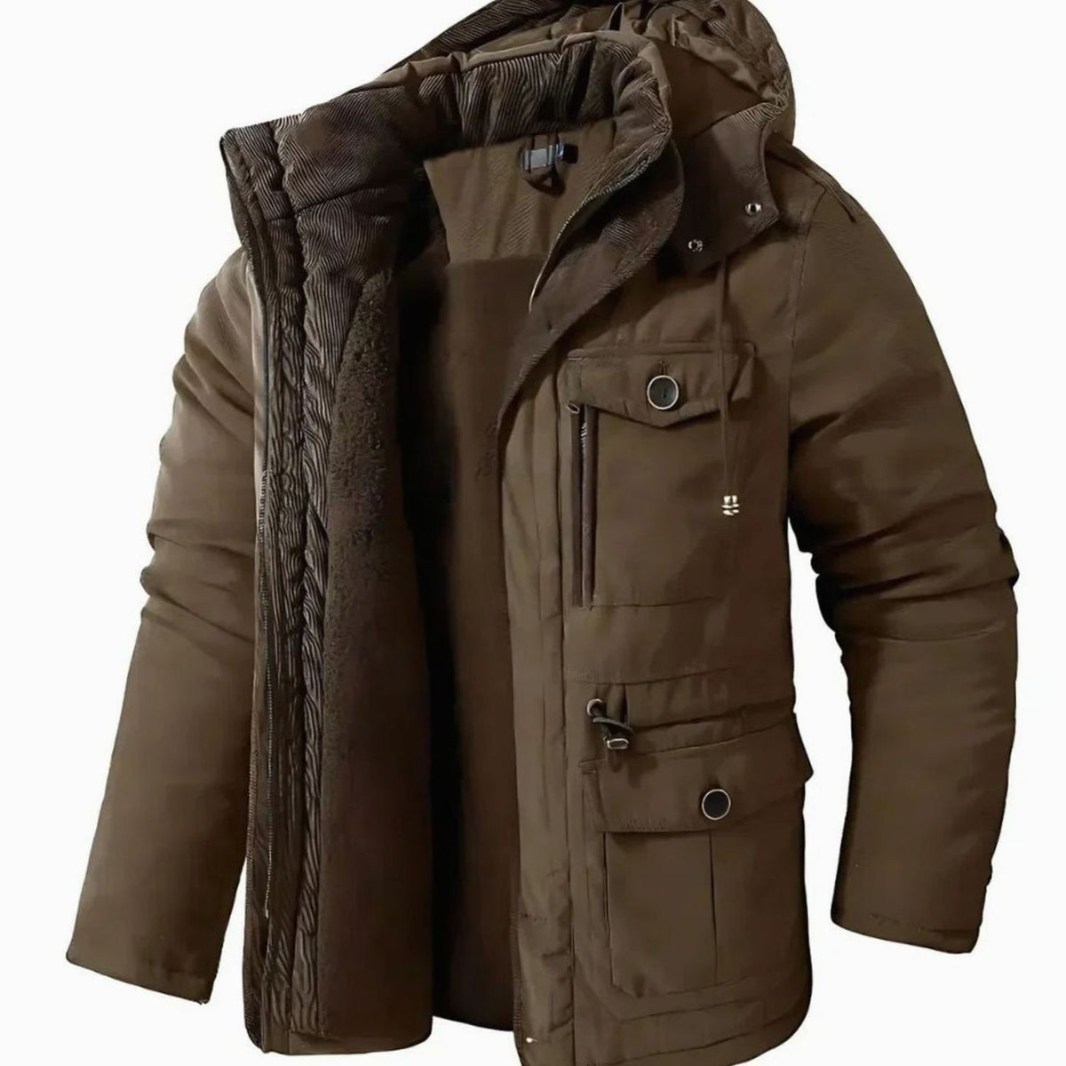 Hugo | Veste Homme Imperméable Coupe-Vent Doublure Polaire Capuche Amovible - Marron