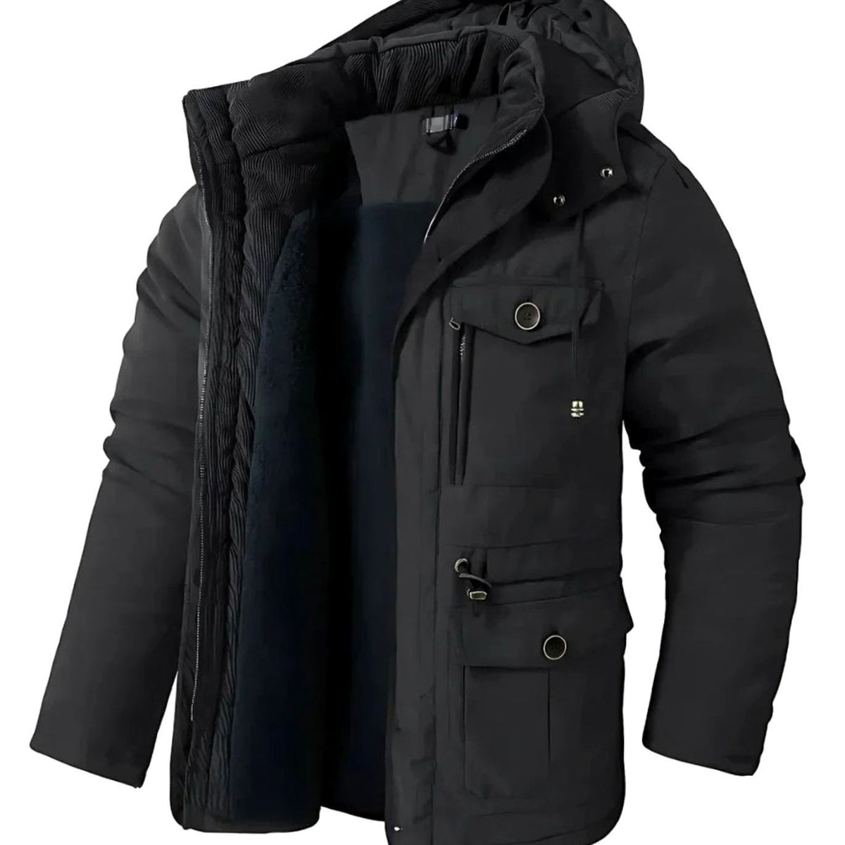 Hugo | Veste Homme Imperméable Coupe-Vent Doublure Polaire Capuche Amovible - Noir
