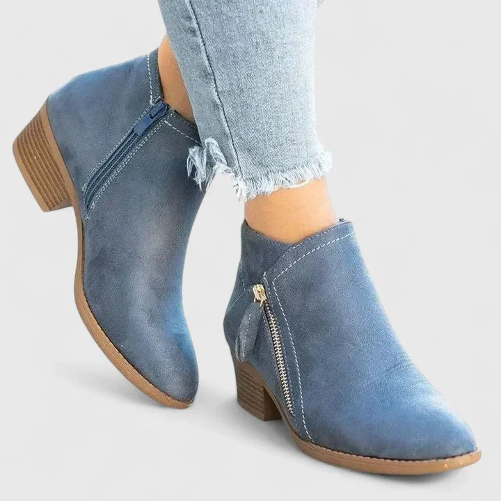 Ines | Bottes Femme Semelle Rembourrée Talon Plat Fermeture Éclair - Beige