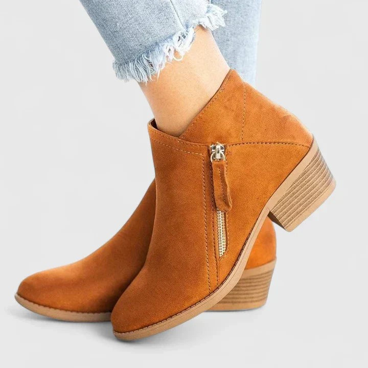 Ines | Bottes Femme Semelle Rembourrée Talon Plat Fermeture Éclair - Orange