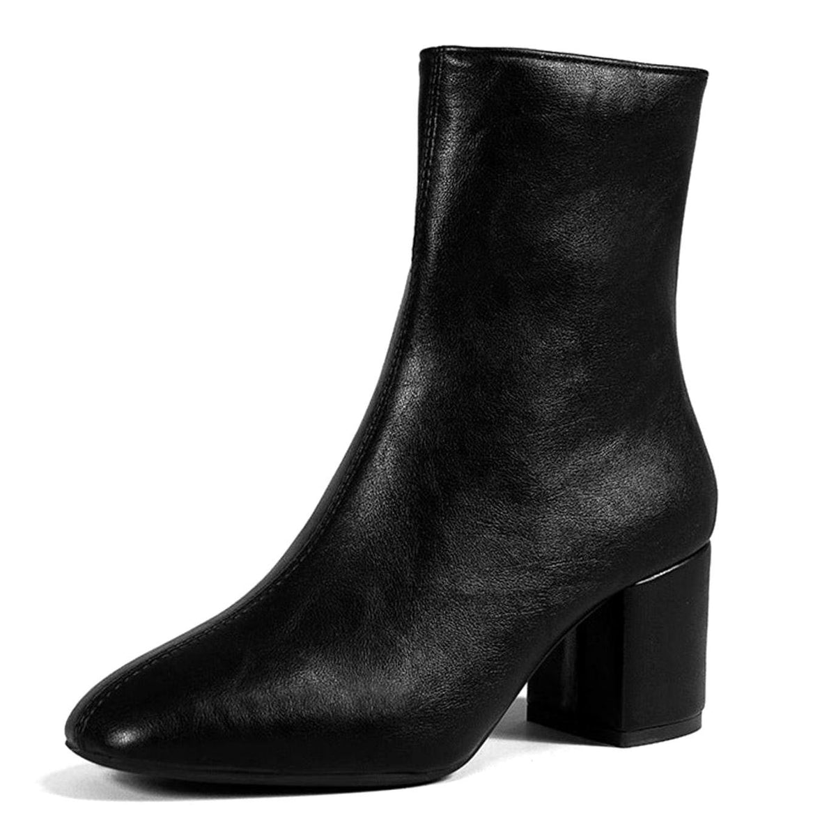 Ines | Bottines pour Femme Talon Bloc Bout Pointu Fermeture Éclair Latérale - Noir