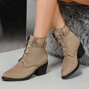 Ines | Bottines pour Femme Talon Bloc Lacées simili-cuir - Kaki