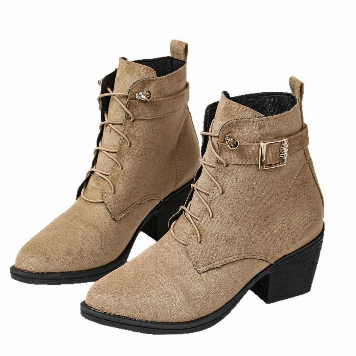 Ines | Bottines pour Femme Talon Bloc Lacées simili-cuir - Kaki