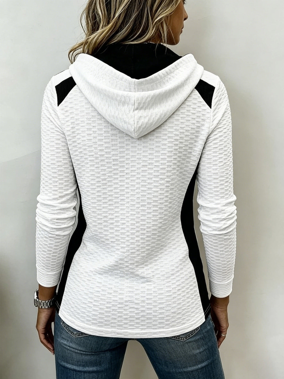 Ines | Haut Femme Texture Capuche Détails Contrastés Manches Longues - Rose