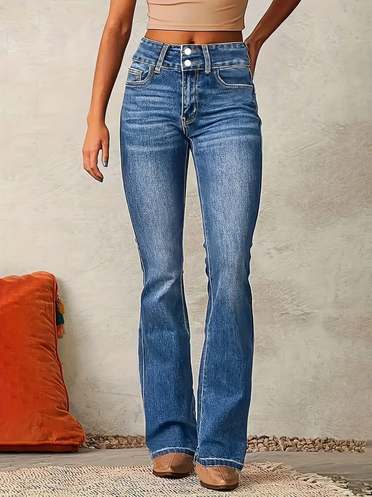 Ines | Jean pour Femme Taille Haute Coupe Évasée Ajustée - Bleu
