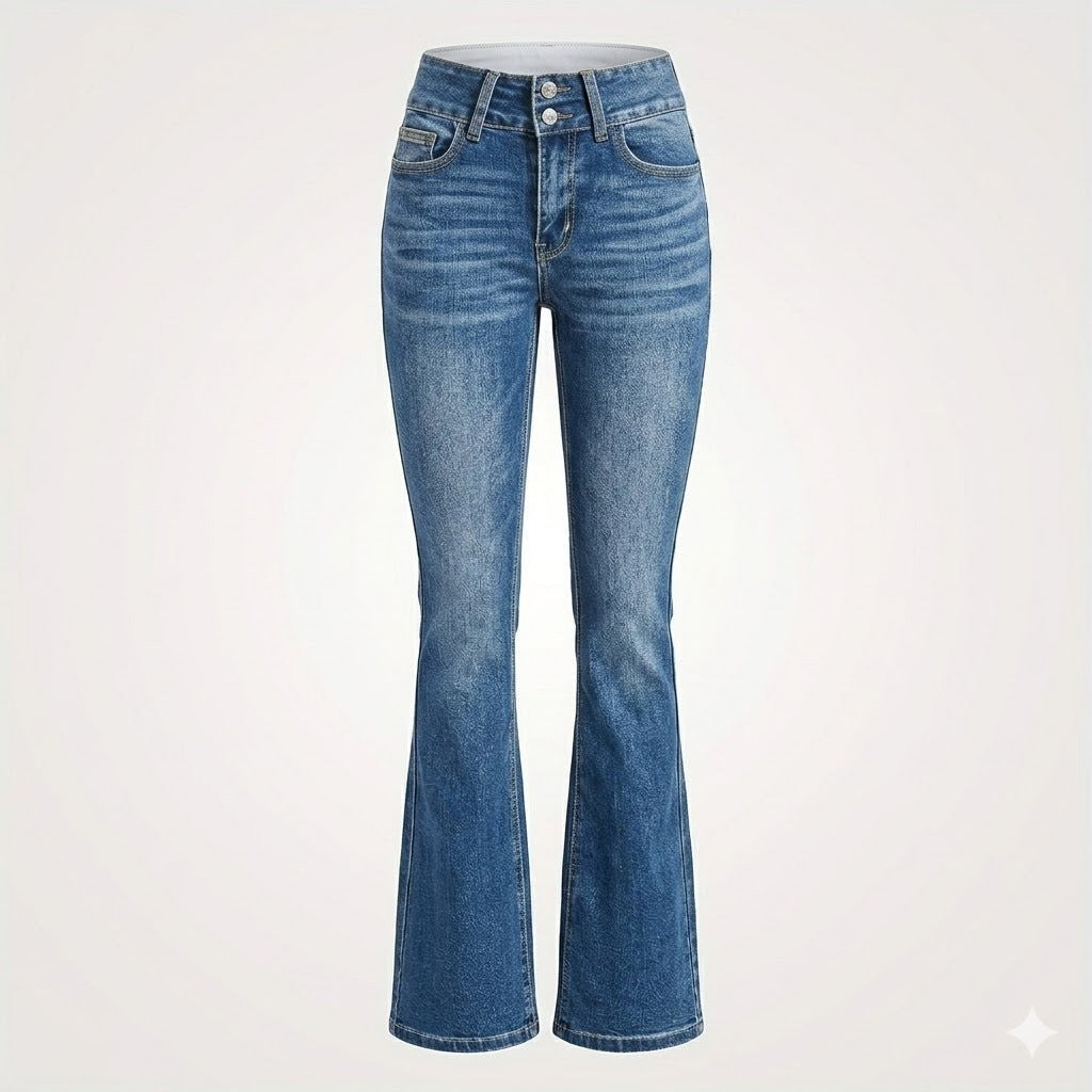 Ines | Jean pour Femme Taille Haute Coupe Évasée Ajustée - Bleu