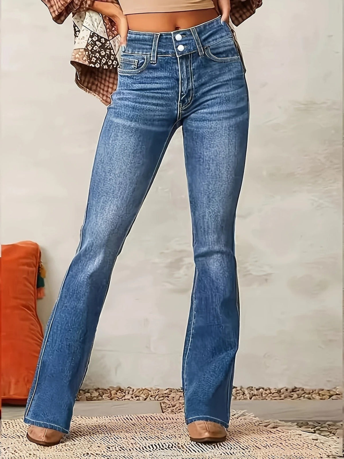 Ines | Jean pour Femme Taille Haute Coupe Évasée Ajustée - Bleu