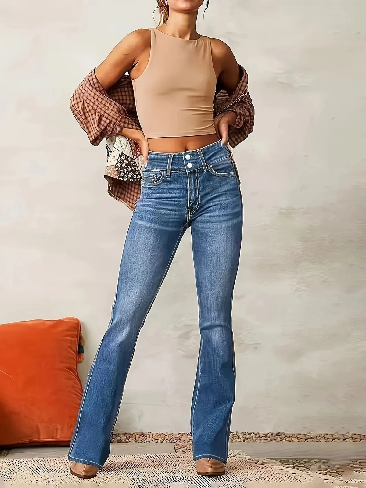 Ines | Jean pour Femme Taille Haute Coupe Évasée Ajustée - Bleu
