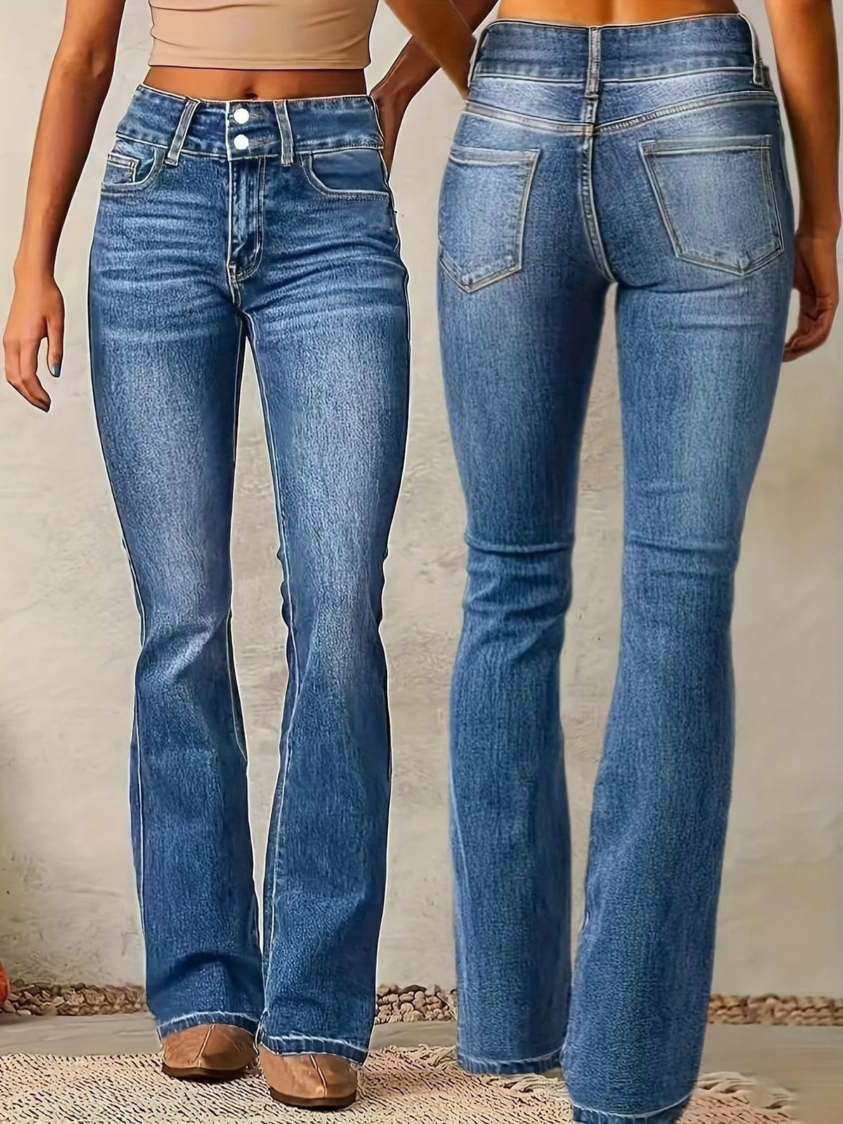 Ines | Jean pour Femme Taille Haute Coupe Évasée Ajustée - Bleu