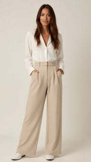 Ines | Pantalon pour Femme Taille Haute Coupe Ample Printemps - Beige
