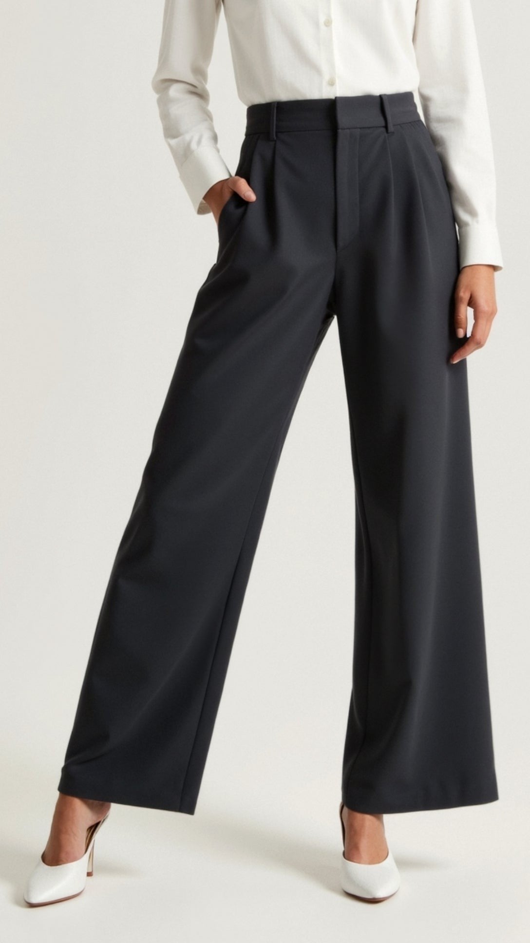 Ines | Pantalon pour Femme Taille Haute Coupe Ample Printemps - Beige
