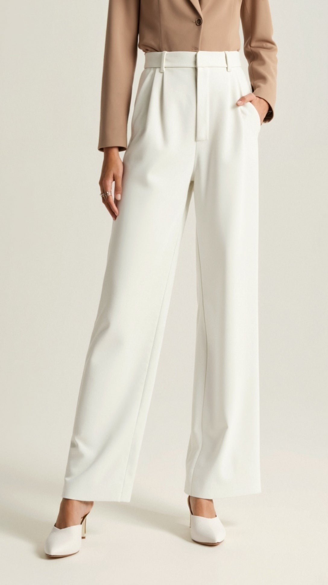 Ines | Pantalon pour Femme Taille Haute Coupe Ample Printemps - Beige