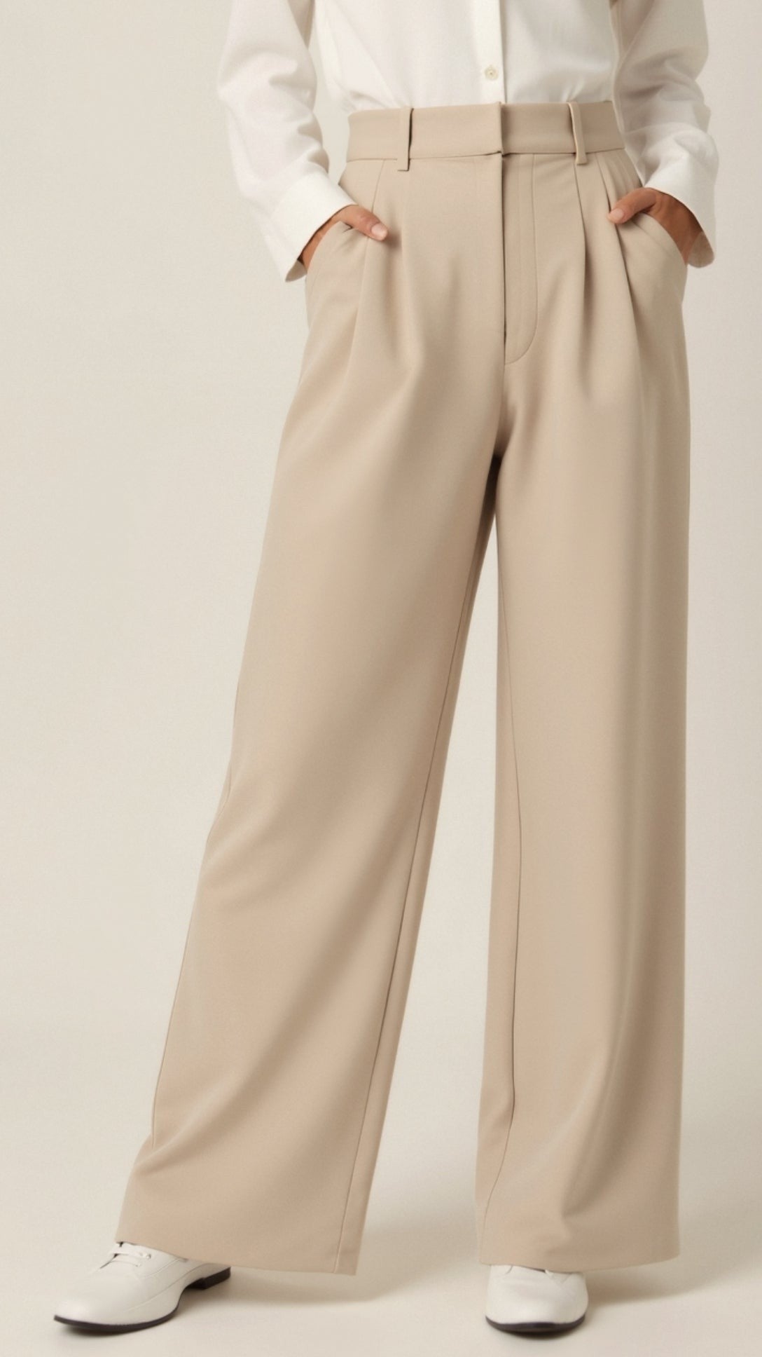 Ines | Pantalon pour Femme Taille Haute Coupe Ample Printemps - Beige