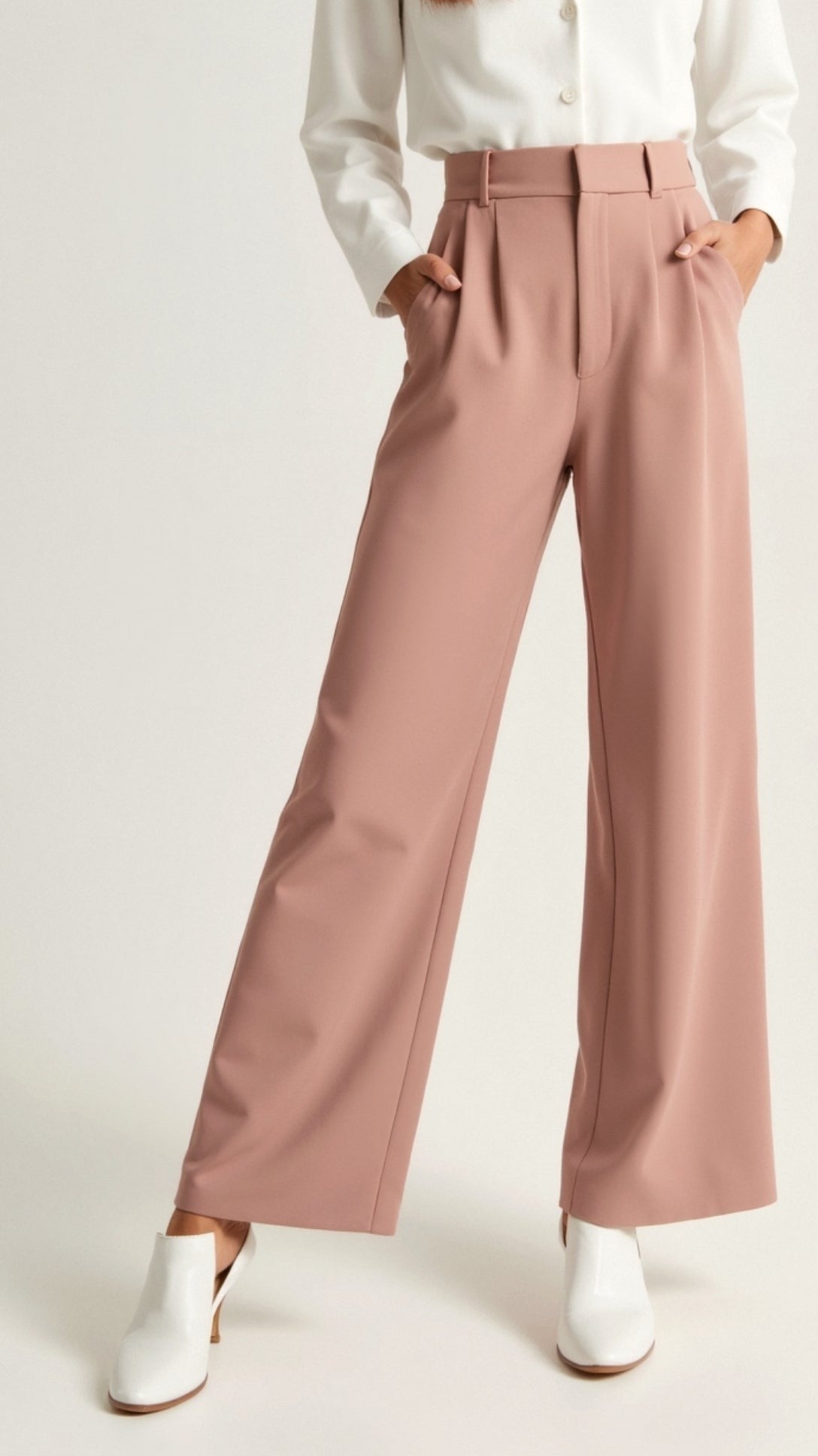 Ines | Pantalon pour Femme Taille Haute Coupe Ample Printemps - Beige