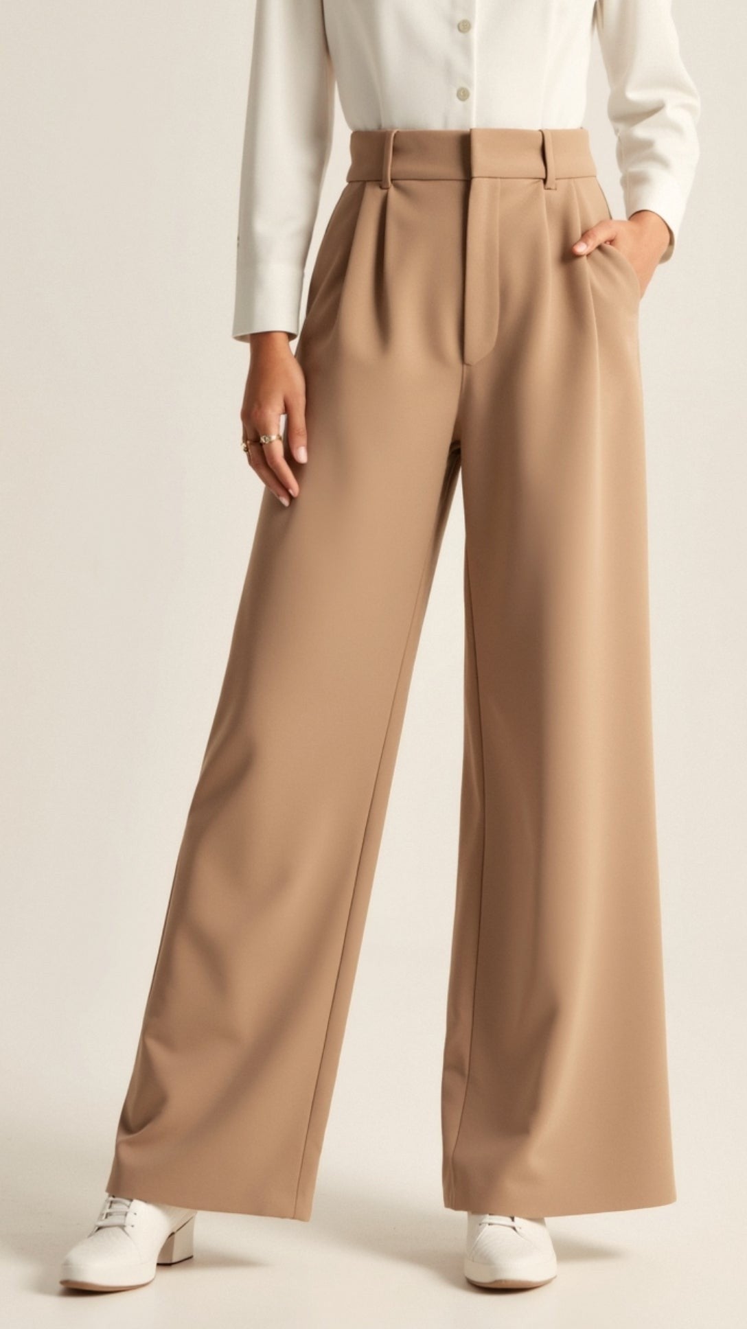 Ines | Pantalon pour Femme Taille Haute Coupe Ample Printemps - Beige