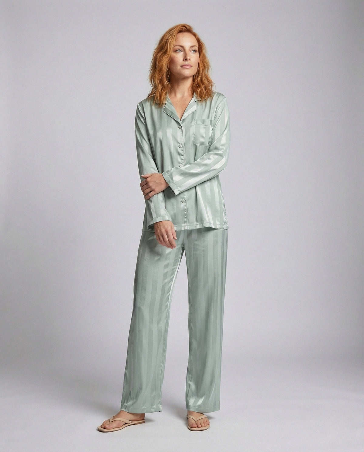Ines | Pyjama Femme Coupe Ample Soie Synthétique Brillante - Beige
