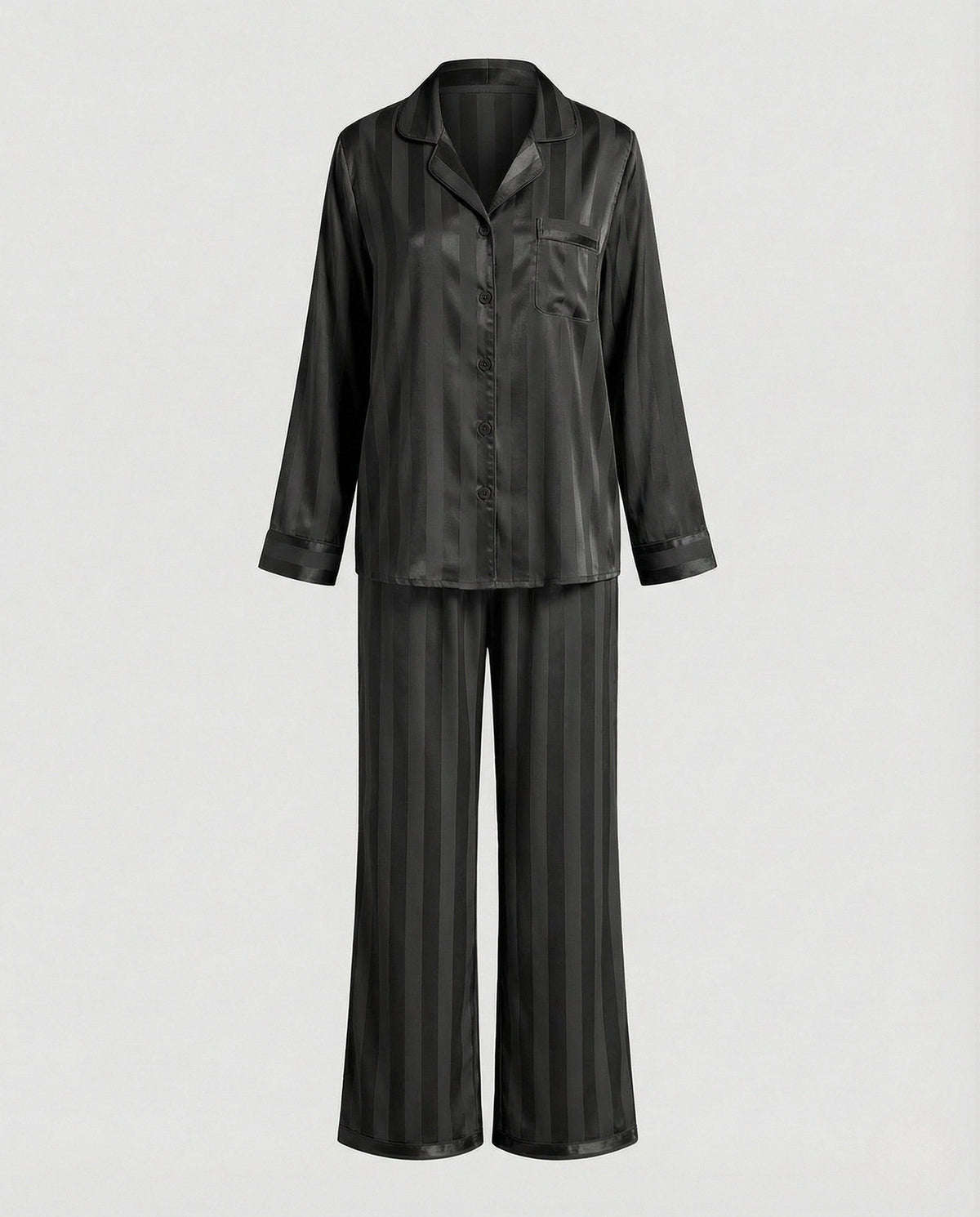 Ines | Pyjama Femme Coupe Ample Soie Synthétique Brillante - Noir