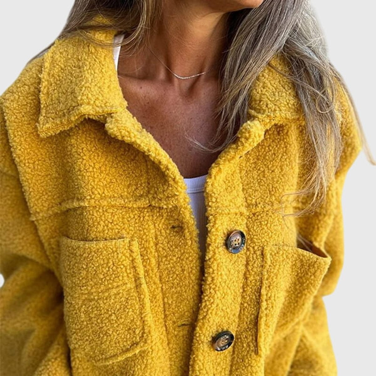 Ines | Veste Polaire Femme Coupe Ample Col Ouvert Boutonnage Avant Sherpa - Noir