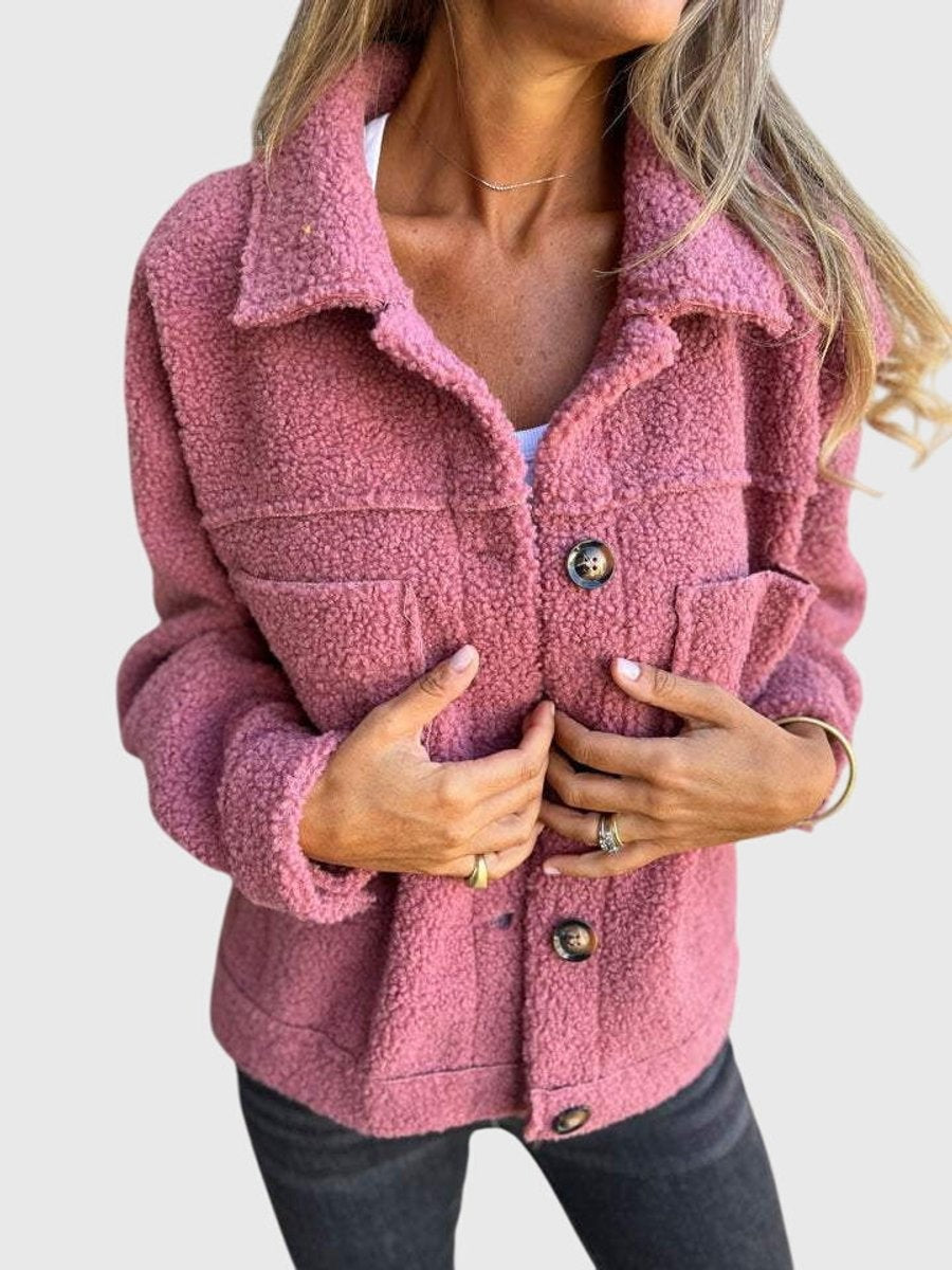 Ines | Veste Polaire Femme Coupe Ample Col Ouvert Boutonnage Avant Sherpa - Rose