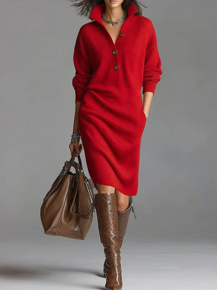 Isa | Dames Midijurk met Knopsluitingen en Geribde Structuur - Rood