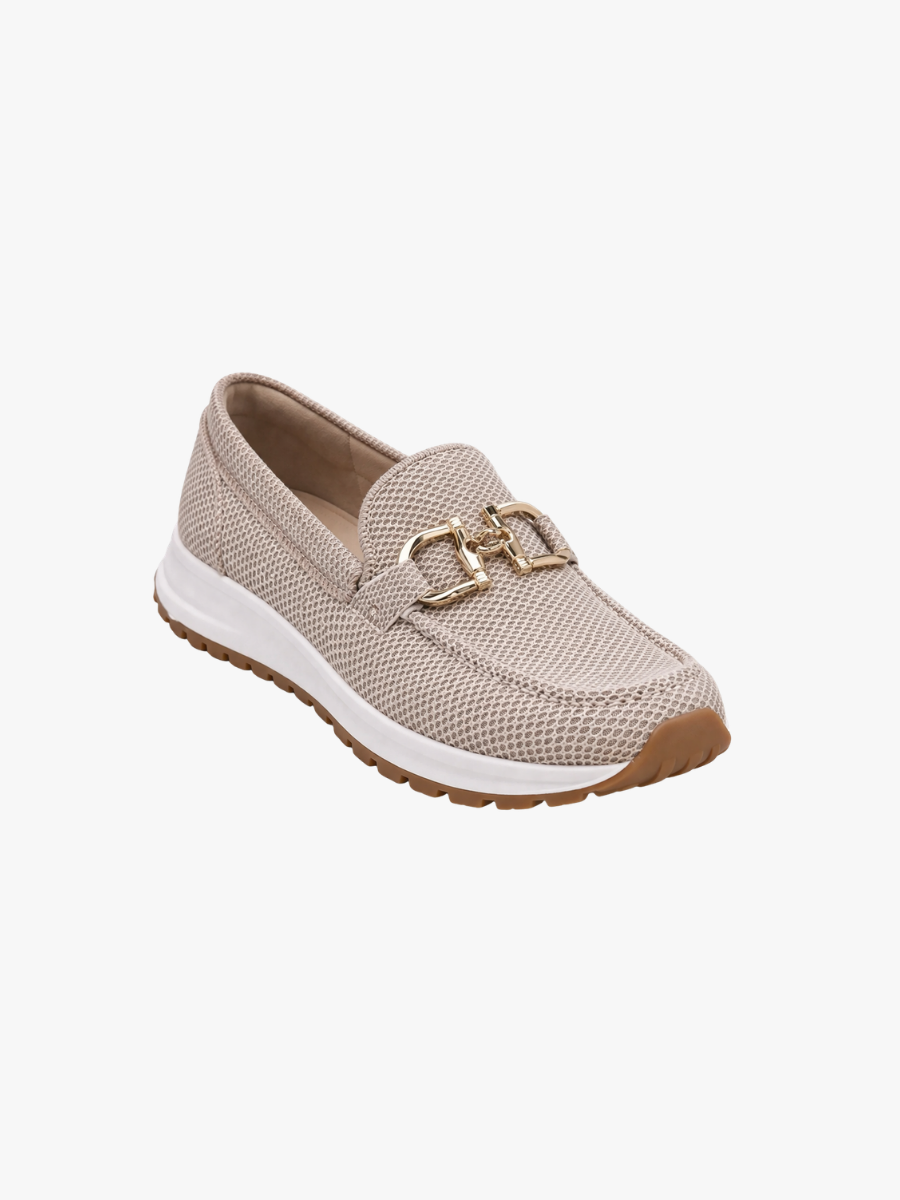 Jade | Baskets Mocassins pour Femme Maille Respirante Semelle Amortissante Détail Doré - Beige