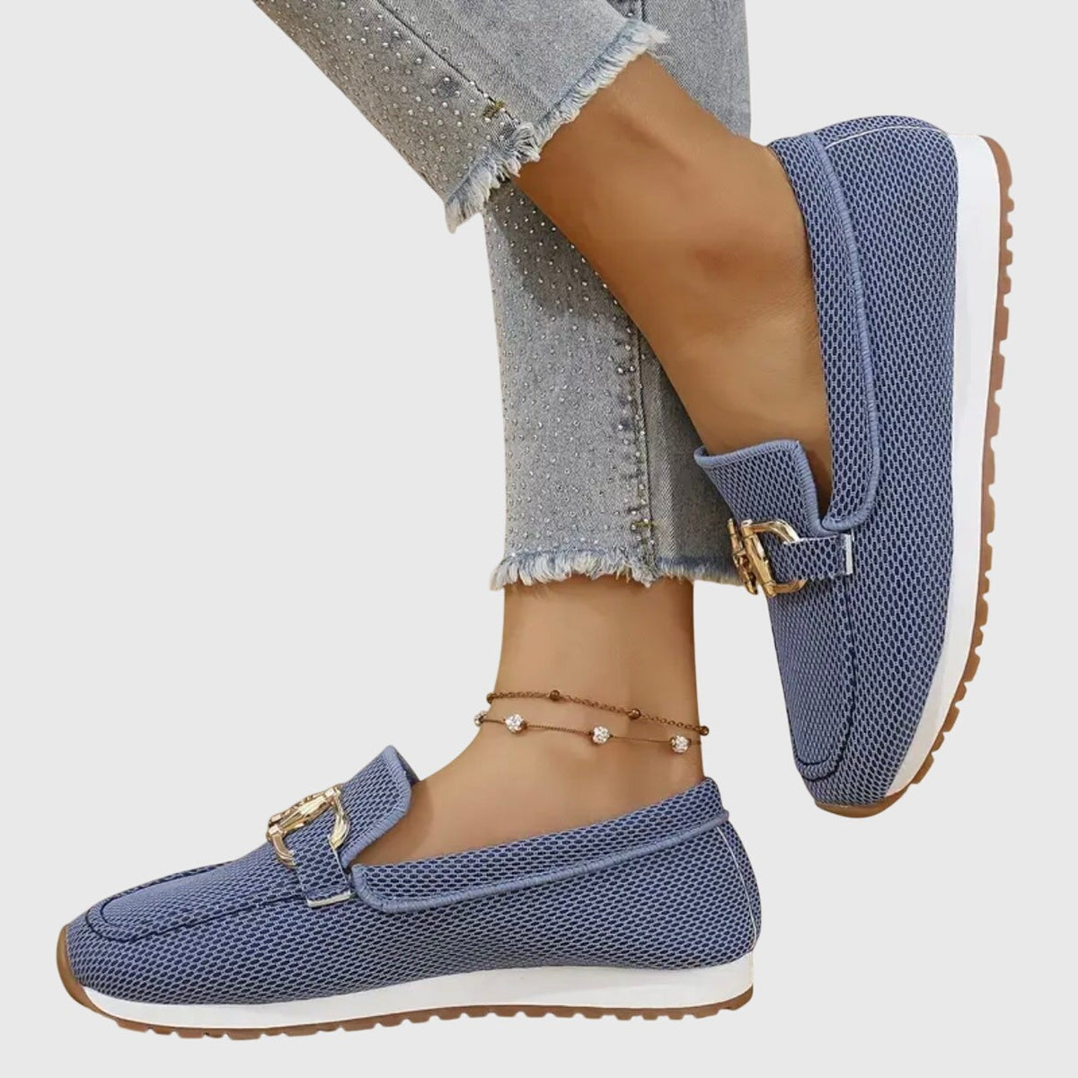 Jade | Baskets Mocassins pour Femme Maille Respirante Semelle Amortissante Détail Doré - Beige