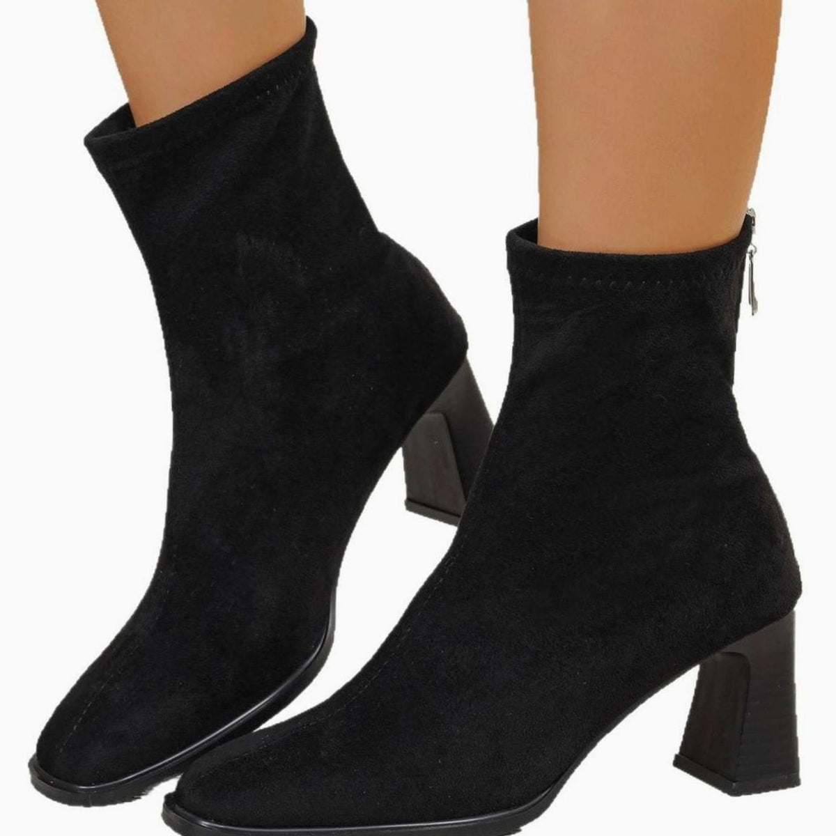 Jade | Bottines Femme Daim Talon Bloc Fermeture Éclair - Café
